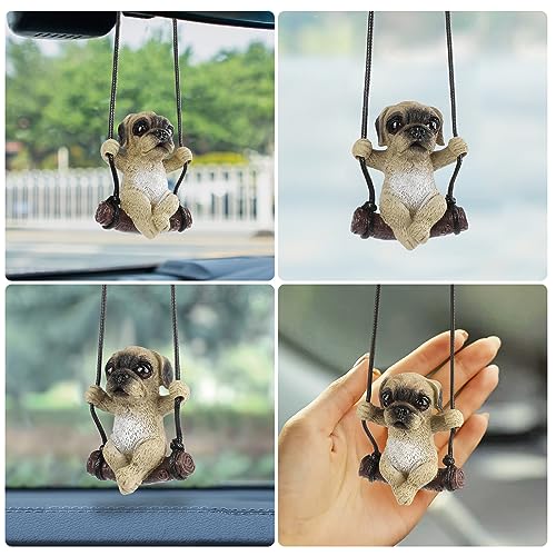 AutoZubehör zum Aufhängen, Auto Anhänger Mops Hund Swinging Auto-Spiegelaufhängung Car Accessories Auto Rückspiegel Nette Innen Dekoration Hänge Ornament Spiegel Charms Zubehör Cute Lustige Geschenke