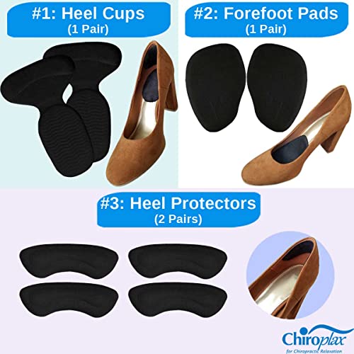 Image of Chiroplax Reusable High Heel Cushion Inserts Pads Forefoot Ball of Foot Back of Heel Cup Grips Protector Liner Anti-Slip Metatarsal Shoe Insoles, 8 pcs (Black)