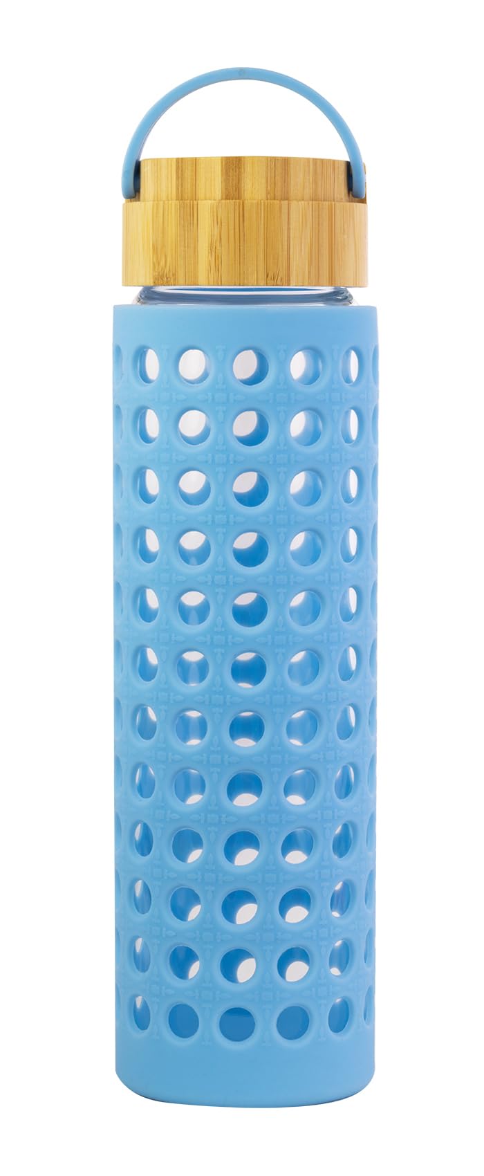 Lilly PulitzerGlass Water Bottle with Silicone Sleeve, 20 oz Cute Water Bottle for Women, Glass Bottle with Lid and Non Slip Silicone Wrap, Blue Caning