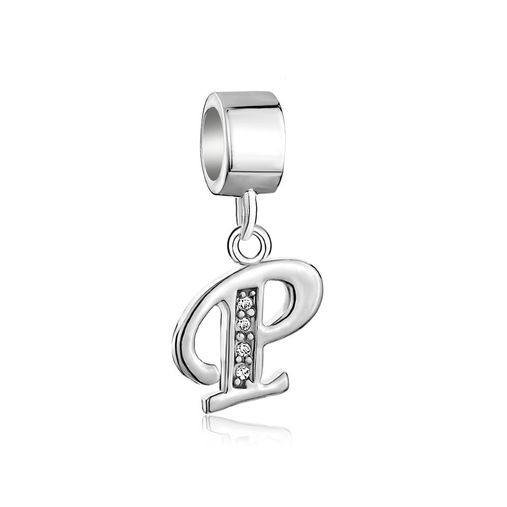 Third Time Charm Sterling Silver A-Z Letter Initial Charm Clear Alphabet Beads For Bracelets