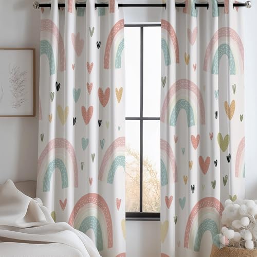 Blackout Curtains for Bedroom Livingroom Simple Love Heart Rainbow for Room Soft...