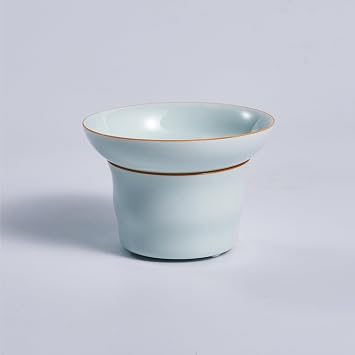 Celadon Ceramic Tea Strainer Set Handmade Yingqing Glazed Gongfu Tea Filter with Stand Chinese Porcelain Infuser for Loose Leaf Tea, 3.54 Diameter
