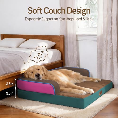 Image of Comfort Expression Washable Orthopedic Dog Bed for Large Sized Dogs | Waterproof Memory Foam Pet Bed 36x27 Inch with Removable Cover with Non-Slip & Bolster