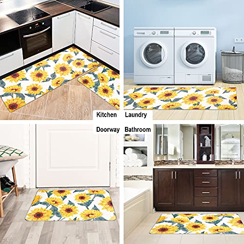 Rosielily Sunflower Kitchen Rugs And Mats Sets Of 2 Anti Fatigue Floor Mat Waterproof Pvc Leather Non Slip Kitchen Mats For Floor Doormat For Kitchen Comfort Standing Mats Area Rugs Carpet Decor #TOP6