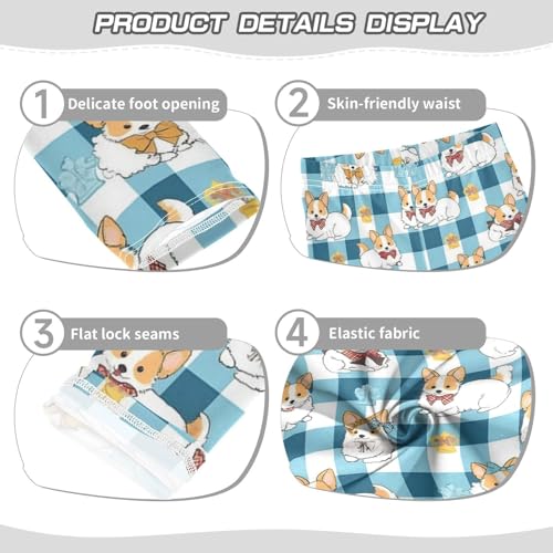 Wusikd Cute Dogs Crowns Girls' Leggings Toddler Doodles Blue Check Kids Yoga Pants Dance Active Tights 4T2