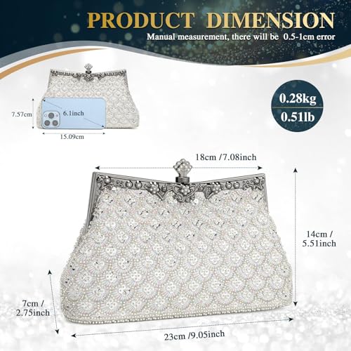 Image of UBORSE Women Vintage Floral Beaded Rhinestone Embroidery Clutch Evening Handbag Wedding Party Purse Vintage Bags