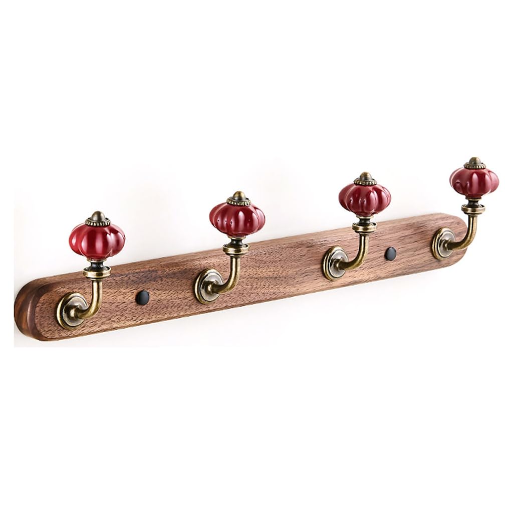 ZHOUXIAO Solid Wood Coat Rack Wall Mount,Walnut Wood Coat Hooks Hanger Wall Mounted 4hook