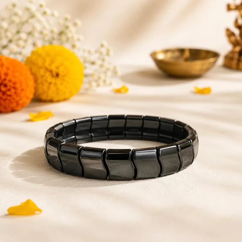 Image of Certified Natural Hematite Bracelet for Men & Women | Stretch Beaded Gemstone Bracelet | Lab Certified | Black Hematite Crystal Bracelet for Daily Wear, Meditation & Spiritual Practices