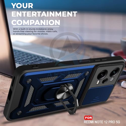 Image of AESTMO Tough Armor Redmi Note 12 Pro 5G / Poco X5 Pro 5G Bumper Back Case Cover | Sliding Camera Shield Cover | 360 Degree Protection Back Case Cover for Redmi Note 12 Pro 5G / Poco X5 Pro 5G (Blue)