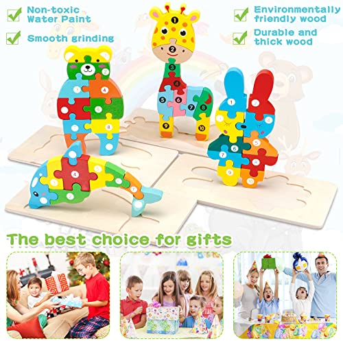 MOOING Puzzle en Bois Enfant, 6PCS Bébé Puzzle à Encastrements, Jouet Montessori Animaux pour 1 2 3 4 Ans, Jouets pour Enfants Puzzle 3D en Bois pour Garçon Fille Anniversaire Noël Cadeau