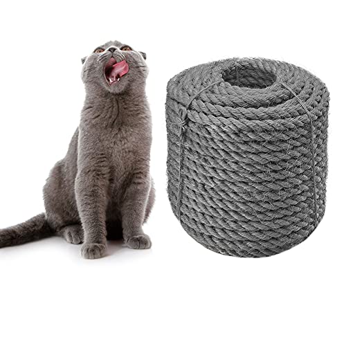 Sisal Rope 6mm for Cat Scratcher Repair and Replace Cat Scratching Post DIY Scratching Furniture - Cat Tree Scratch Carpet & Mat Cat Kicker Toys Gray 33ft/10m