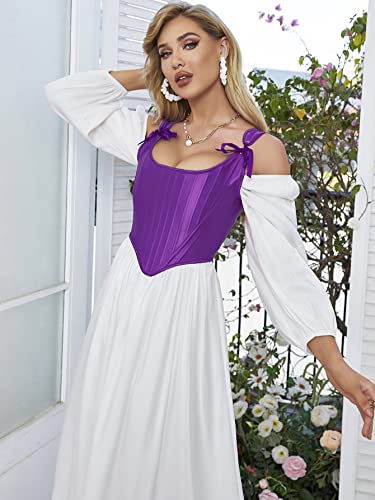 Image of Dreay Womens Vintage Asymmetrical Hem Overbust Corset Tie Front Lace-up Back Bustier Shapewear Top