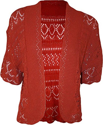 Chaqueta corta crochet marrón herrumbre calada manga cap sleeve plus size