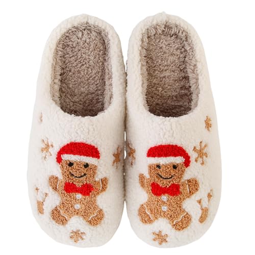 KWEVTSL Gingerbread Man Christmas Slippers for Women Men Cute Holiday Plush Fuzzy Warm House Shoes Soft Memory Foam Non Slip Indoor Outdoor Cozy Winter Slippers 4142