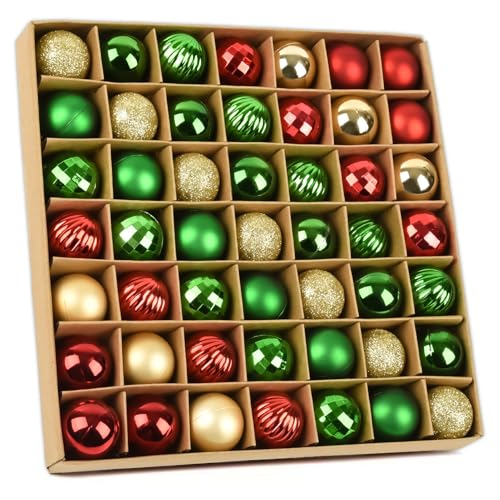 49 pcs Christmas Baubles Red Gold Green Set,3cm Plastic Christmas Tree Baubles Hook Christmas Baubles Small for Christmas Tree Decorations,Tree Baubles Pendants Mini Tree Decorations Christmas