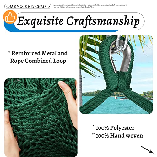 Upgraded Caribbean Hammock Chair With Detachable Metal Bar, Large Hammock Swing Chair, Xl Rope Hanging Chair For Outdoor Indoor, 330 Lbs Weight Capacity, Forestgreen #TOP3