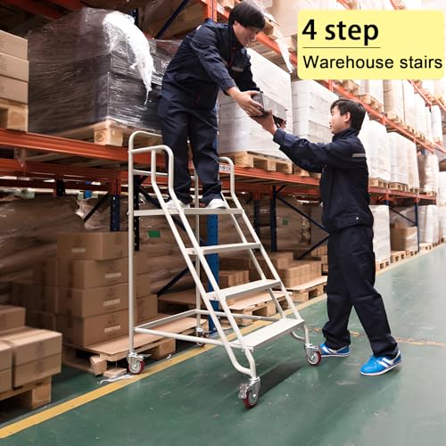Scala mobile a 4 gradini con ruote, antiscivolo, industriale, per magazzini, garage, biblioteca
