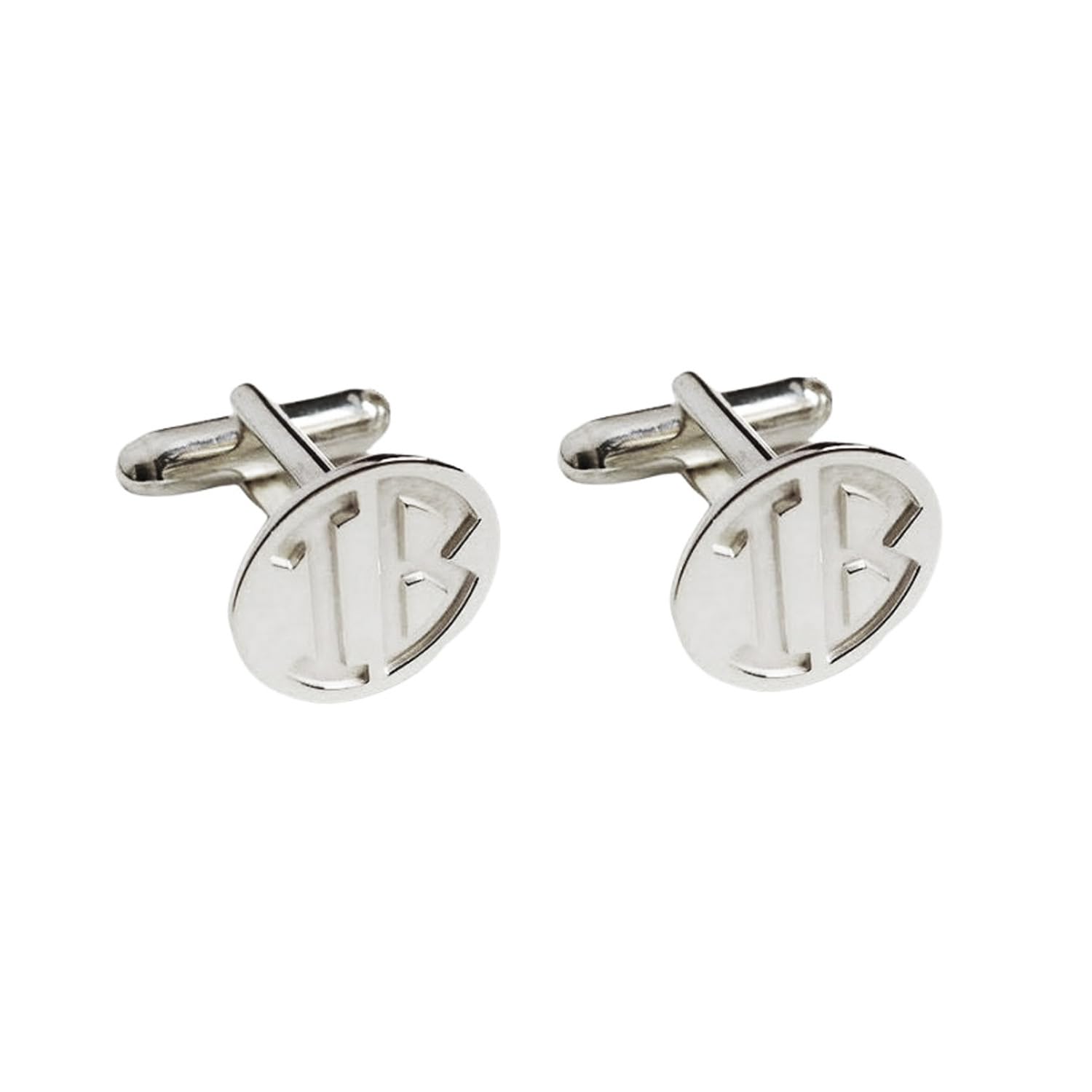 Huescar Joyeros Gemelos Personalizados con Iniciales Talladas en Plata de Ley - Para Novios, Padrinos - Trasera ancha grabable