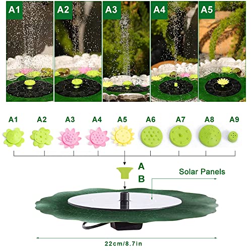 JORAKI Solare Fontana Pompa, 1W Pompa Acqua Solare Fontana da Giardino con 9 Ugelli, Fontana Solare per Bagno, Uccelli,Acquario,Stagno o Decorazione del Giardino - Image 5