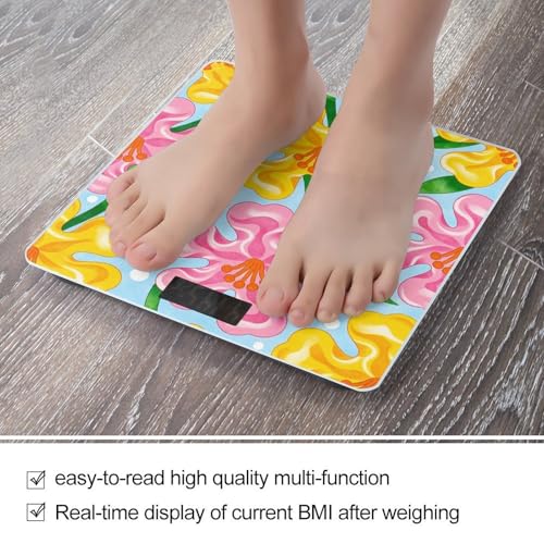 Báscula digital para baño con flores rosas y amarillas miniatura 5