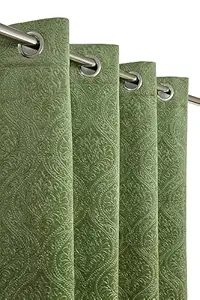 Rensum Velvet Emboz Curtain for Long Door 9Ft Set of 2, Room Darkening Panels for Bedroom Living Room Kitchen, Heavy Eyelet Curtain Drapes for Home Office, 4x9 Feet (Green),Textured,Grommet Curtains