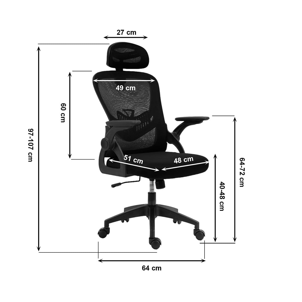 Sedia Ergonomica da Ufficio con Altezza Regolabile Braccioli Pieghevoli Nero