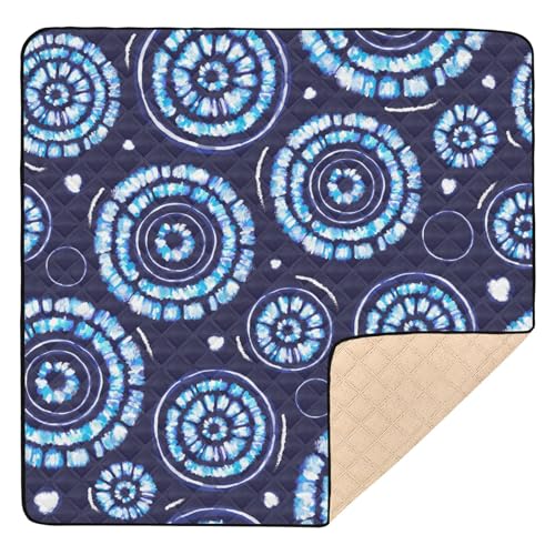 Alfombrilla de espuma suave azul con patrón Shibori de acuarela, para bebé, para el piso, 1 pieza, para bebé, 150 x 50 pulgadas