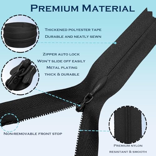 Image of ANPURZII 2PCS #3 8 Inch Black Invisible Zippers for Sewing Skirts, Nylon Coil Bulk Zippers for Pocket, Pillow(Black 8 inch 2PCS)