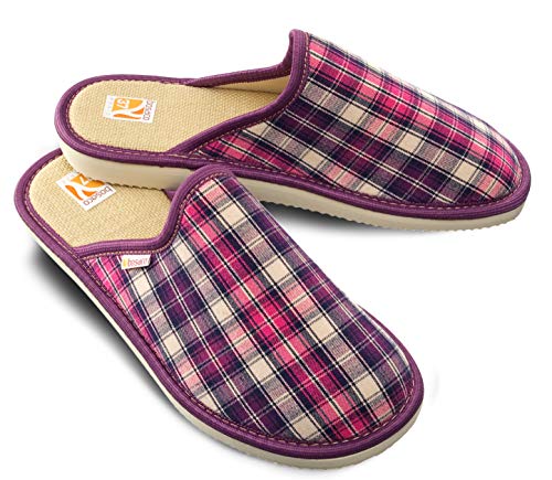 Bosaco Sapatilhas de casa mulher chinelos, Checkered violeta 2