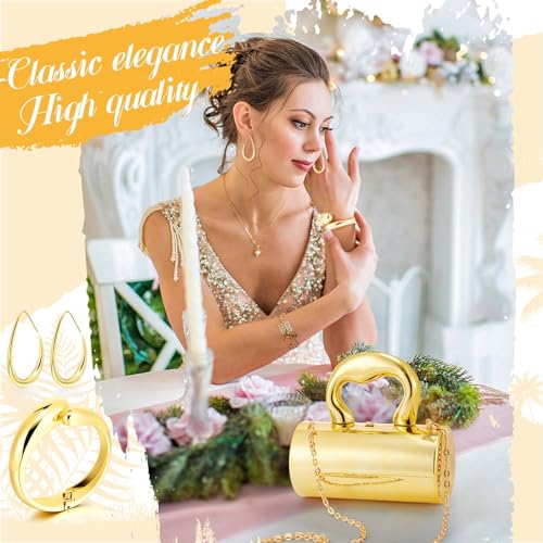 Quelay 3 Pcs Clutch Purse Jewelry Set for Women Purse Accessories Statement Jewelry Sets Formal Acrylic Evening Bag Bracelet Earrings for Formal Wedding Prom(Gold,Elegant Style) by Quelay - Image 7