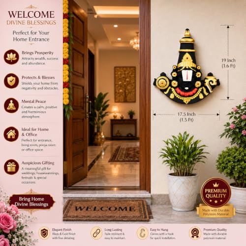 Image of Lord Balaji Head wall Hanging Very Big Size 1.6 Feet | Thirupathi Sangu Chakram Head Idol for Grand Pooja Room |(1.6FTx3.5 inchx1.5 FT, Fibre)