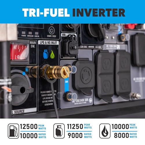 Image of Pulsar PGD125TiSRCO 12500W Tri Fuel Inverter Generator, Gas Propane Natural Gas, Electric and Remote Start, 120V 240V, 50 Amp Output, CO Sentry, ATS Ready