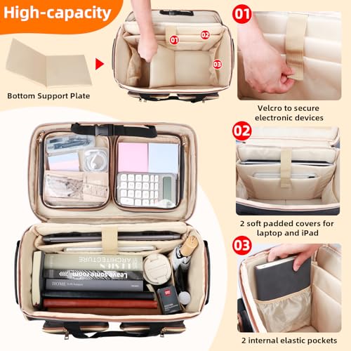 Rolling Teacher Tote Bag with Detachable Trolley, Wheeled Teacher Bag with Padded Laptop Compartment for up to 15.6 Inch, Multifunctional Rolling Briefcase for Teaching& Office (Elegant Gray)4