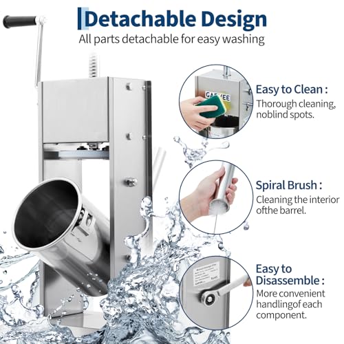 Image of Premium Vertical Sausage Stuffer Machine 3L with 5 Stainless Steel Stuffing Tubes, Detachable Parts for Easy Cleaning, Commercial and Home Use
