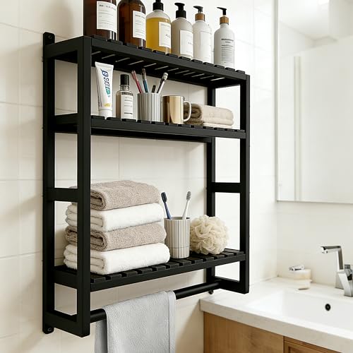 El Mejor Listado de Estantes para Baño Home Depot los más recomendados. 42 Estante para baño con toallero, almacenamiento sobre el retrete, 100% bambú, altura ajustable, estante flotante para espacios pequeños, baño, cocina y uso múltiple (negro,...