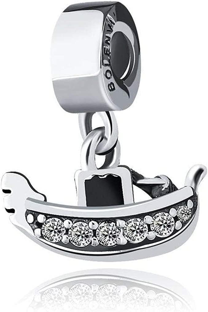Crystallized Venice Boat Italy Travel Dangle Pendant Charm - 925 Sterling Silver Compatible with Pandora & Similar Charm Bracelets or Necklaces & DIY
