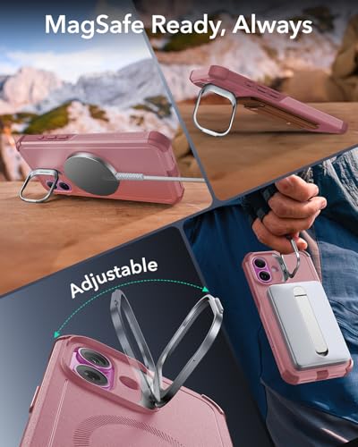 Image of ESR for iPhone 16 Phone Case with Stand, 23ft Military-Grade Drop Protection with Camera Control, Shock-Absorbing Rugged Cover, Compatible with MagSafe Accessories, Cyber Series, Pink