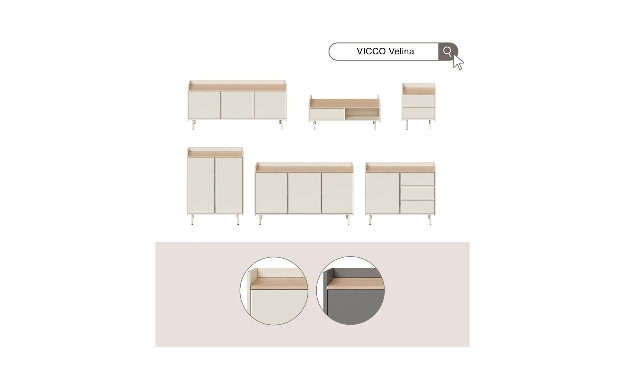 Vicco Cassettiera per camera da letto Velina, Grigio, 100 x 82 cm | con 3 cassetti e 1 anta, per riporre abiti e oggetti di uso quotidiano