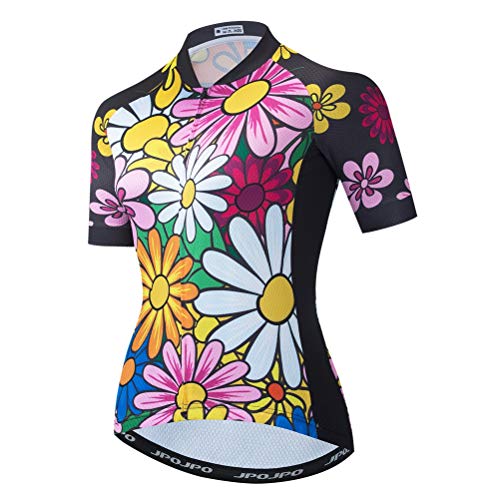 Women Cycling Jersey Short Sleeve Shirt Mountain Bike Top Clothing Small Flower Multi