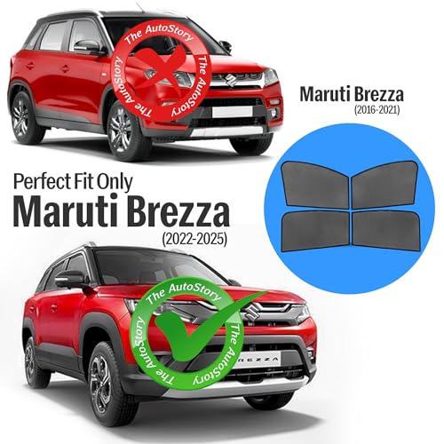 Image of Autostory Custom Fit Black Mesh Car Sunshade for Brezza 2022-2025 | UV & Heat Protection Car Window Curtains | Privacy Car Sun Shade | Breathable Vehicle Specific Side Window Shades