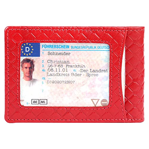 Image of Brooklyn Bridge Genuine Leather Money Clip Wallet for Men Diamond VT Red - Premium Slim RFID Protected Wallet with Cash Clip & Multiple Card Slots, Stylish Front Pocket Design, Gift for Men