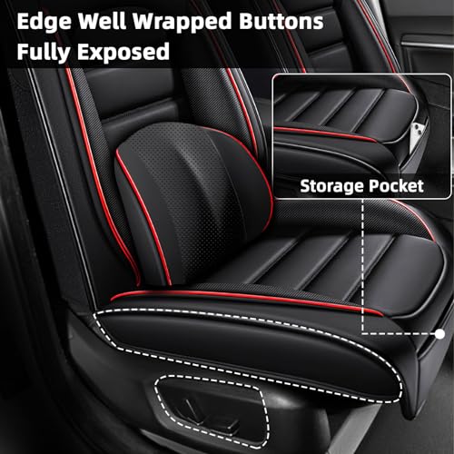 Image of Car Seat Cover Fit for Nissan 370Z 2009-2021,Compatible Airbag Non-Slip Waterproof Seat Cover,Car Seat Protector Premium Interior (Luxury 2 Seats,Black Red)