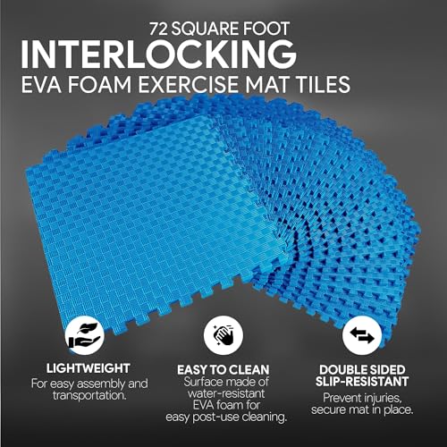 Image of BalanceFrom Puzzle Exercise Mat 1 inch Thick, EVA Interlocking Foam Floor | Tiles for Home Gym, Mat for Home Workout Equipment, Floor Padding for Kids, Blue, 24 in x 24 in x 1 in, 72 Sq Ft - 18 Tiles