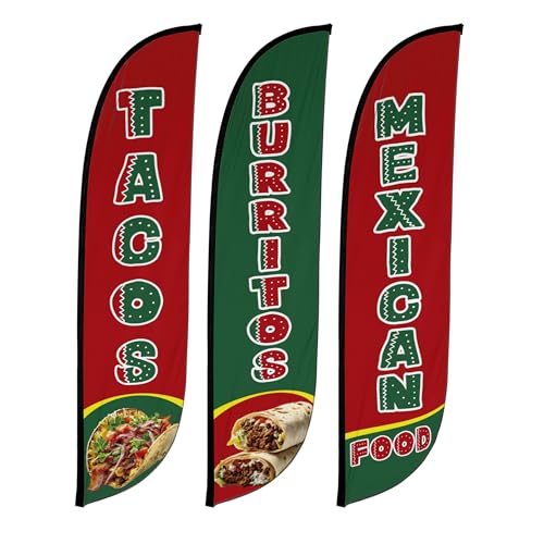 Image of LookOurWay Mexican Themed Feather Flag Pole, Tacos /Burritos /Mexican Food