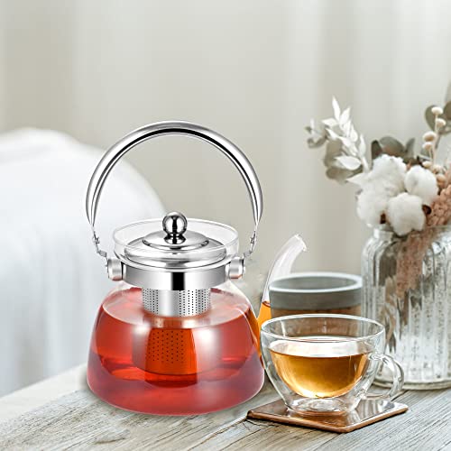 ابريق شاي من الزجاج مع غطاء ومصفاة من الستانلس ستيل سعة 1400 مل