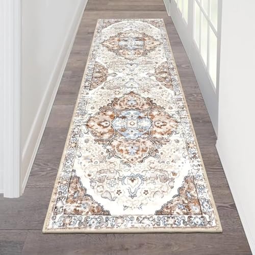 Alfombra vintage gris y naranja de 40x100 cm lavable para pasillo 2