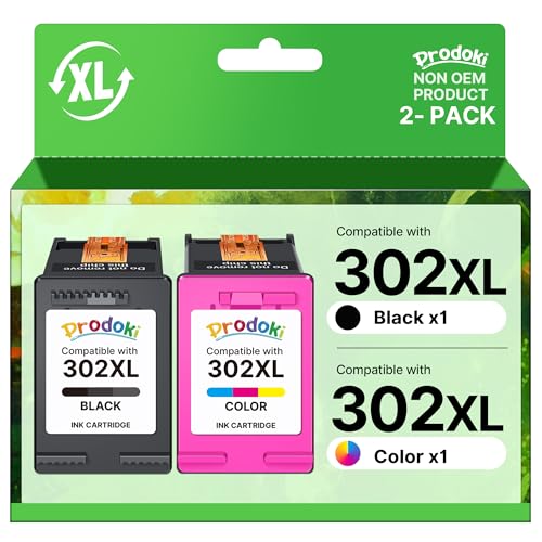 Prodoki 302 XL 302XL Remplacement pour Cartouche HP 302 XL Noir et Couleur Cartouche Encre pour HP DeskJet 3639 3630 3632 3636 Envy 4520 4527 4525 4524...