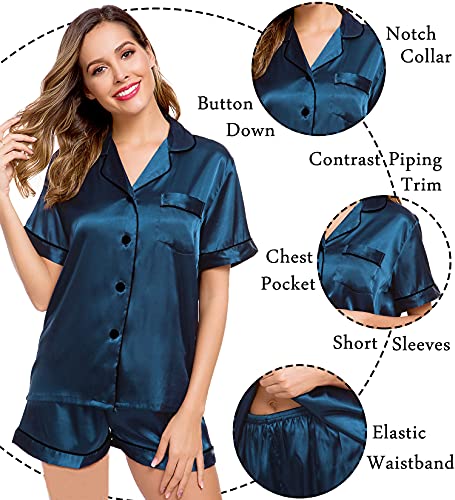 Image of LecGee Womens Silk Satin Pajamas Set Short Sleeve Sleepwear Button Down Nightwear Soft Pj Lounge Sets