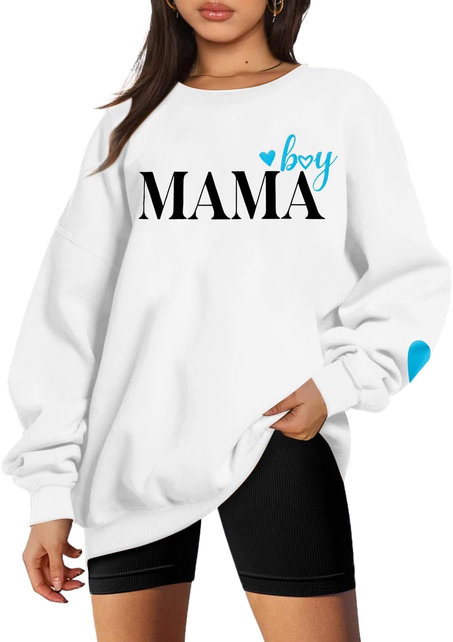 MYHALF Women Mama Oversized Crewneck Sweatshirt: Momma Embroidered Shirt Funny Mom Letter Print Long Sleeve Pullover Tops - Image 3