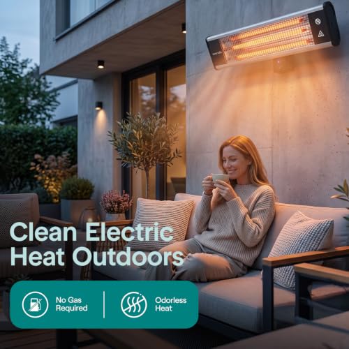 Image of SereneLife Infrared Patio Heater, Wall-Mounted Electric Heater with Remote Control, 1500W, IP65 Approved, Odorless, Indoor /Outdoor for Patio, Restaurant, Backyard, Garage, Decks